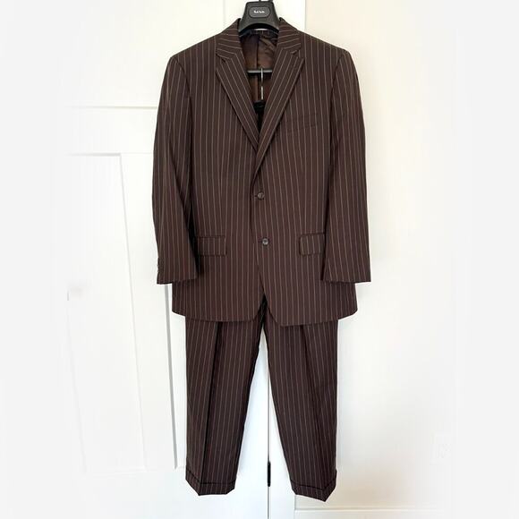 Ralph Lauren Other - Ralph Lauren Wool Brown Pinstripe 2 Pc Suit Coat Pants 42 Single Breasted Jacket